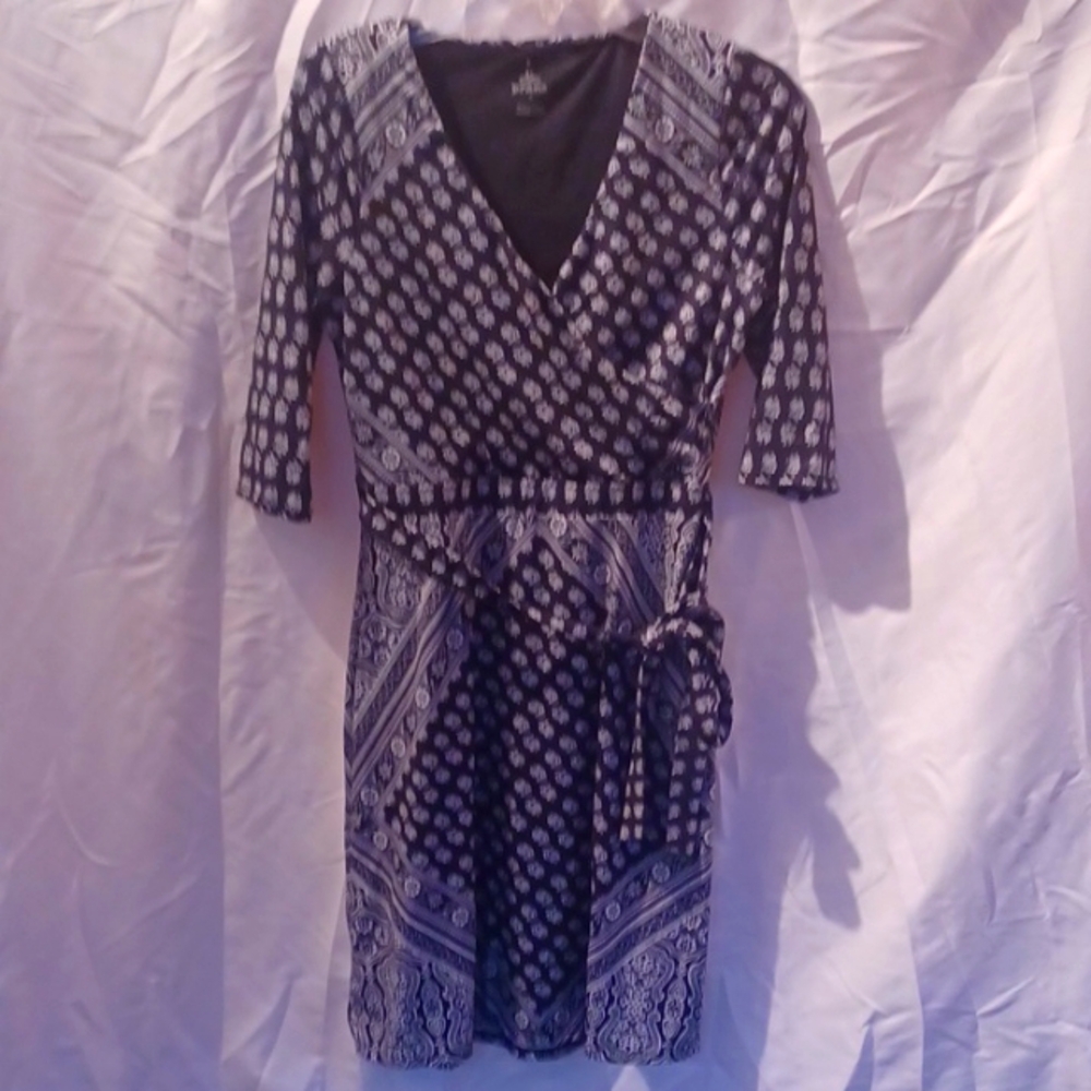 Prana Black and White Printed Faux Wrap Dress